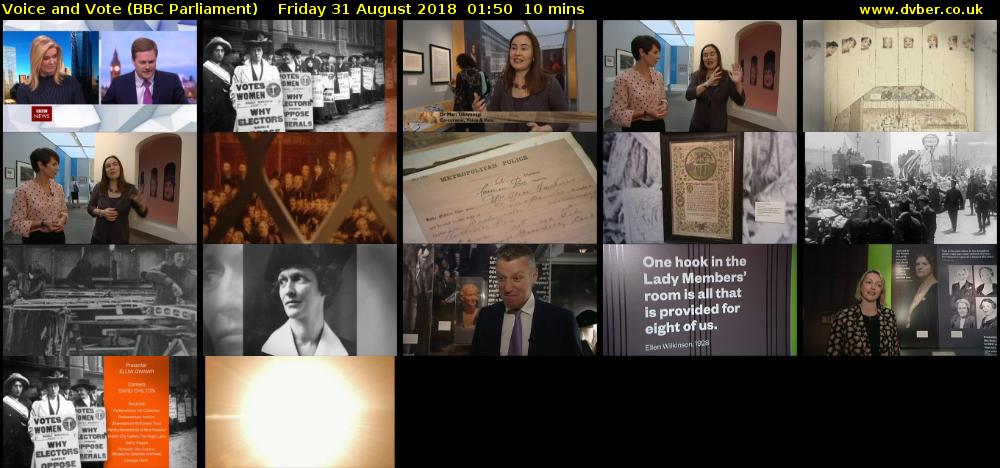 Voice and Vote (BBC Parliament) Friday 31 August 2018 01:50 - 02:00