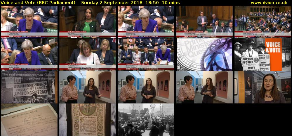 Voice and Vote (BBC Parliament) Sunday 2 September 2018 18:50 - 19:00