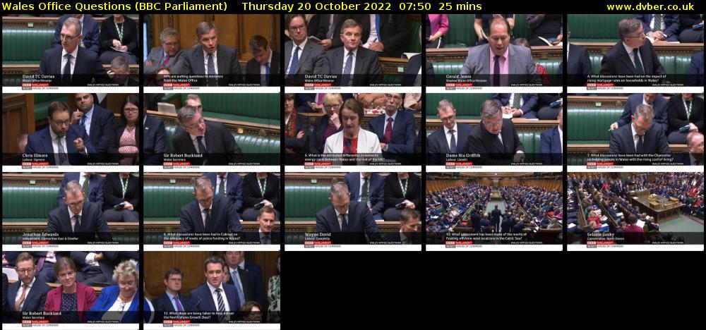 Wales Office Questions (BBC Parliament) Thursday 20 October 2022 07:50 - 08:15