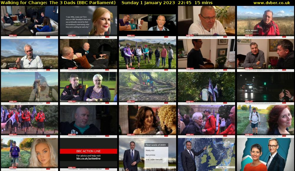 Walking for Change: The 3 Dads (BBC Parliament) Sunday 1 January 2023 22:45 - 23:00