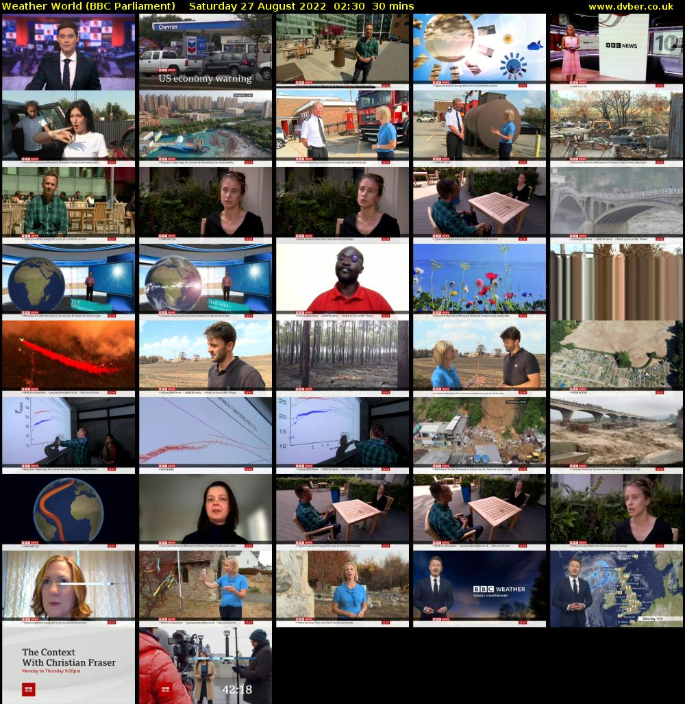 Weather World (BBC Parliament) Saturday 27 August 2022 02:30 - 03:00