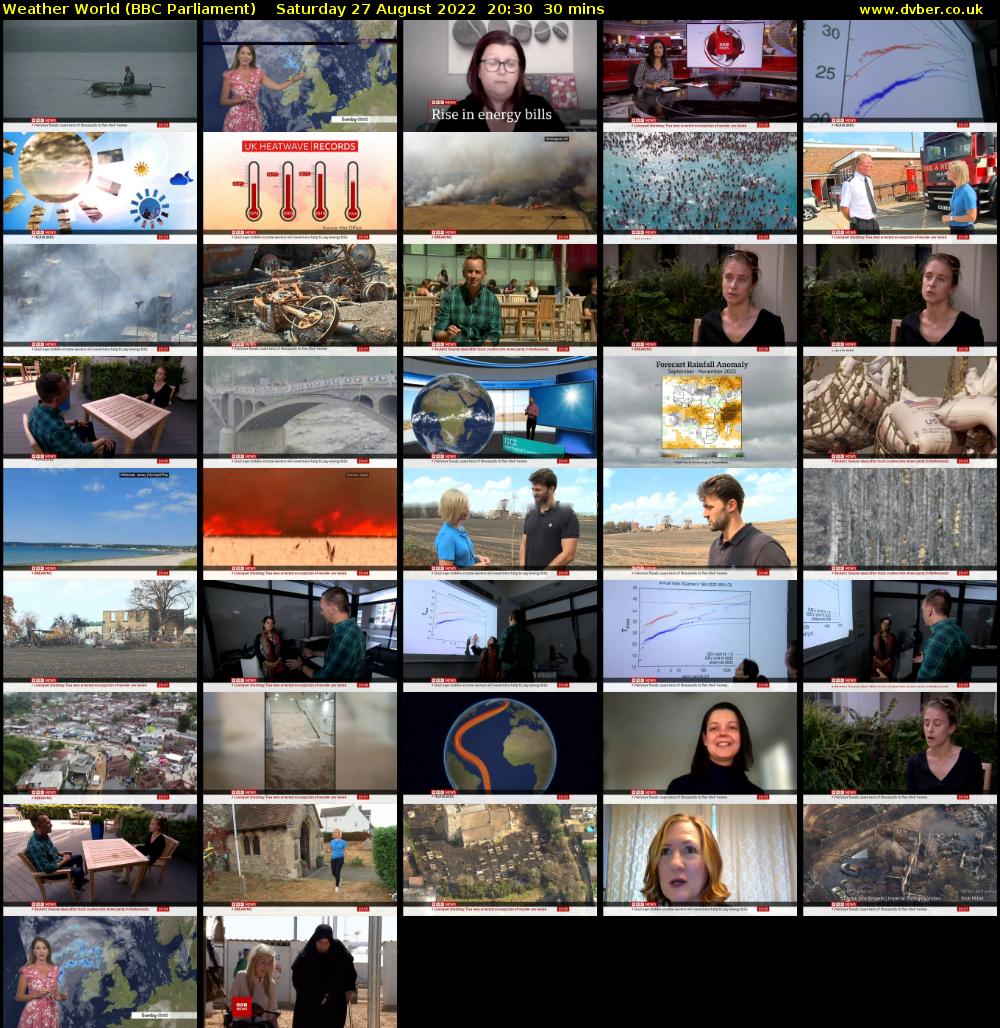 Weather World (BBC Parliament) Saturday 27 August 2022 20:30 - 21:00