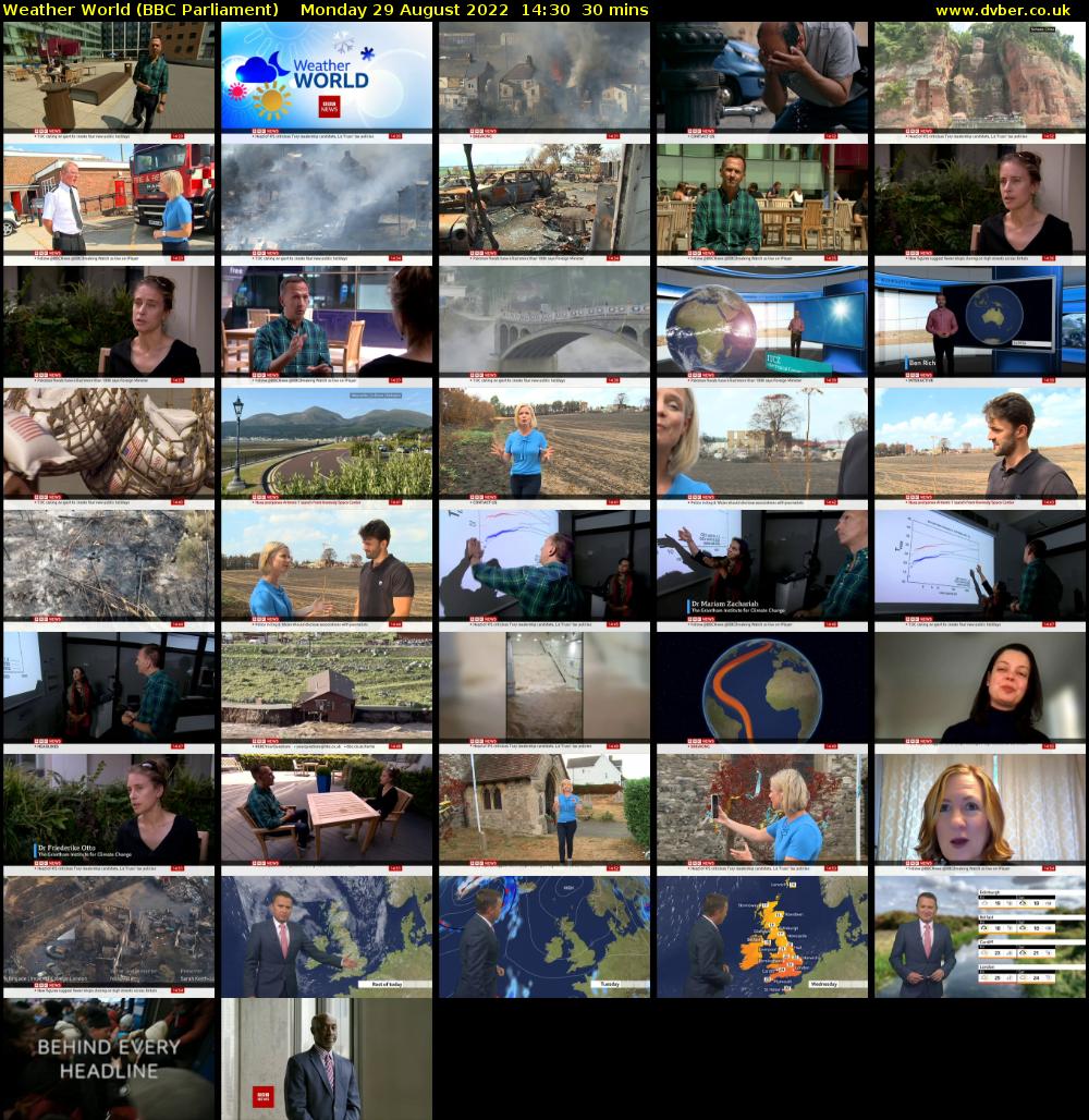 Weather World (BBC Parliament) Monday 29 August 2022 14:30 - 15:00