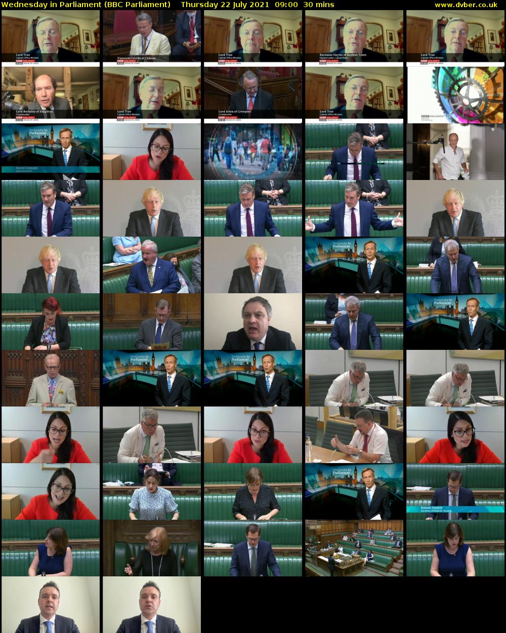 Wednesday in Parliament (BBC Parliament) Thursday 22 July 2021 09:00 - 09:30