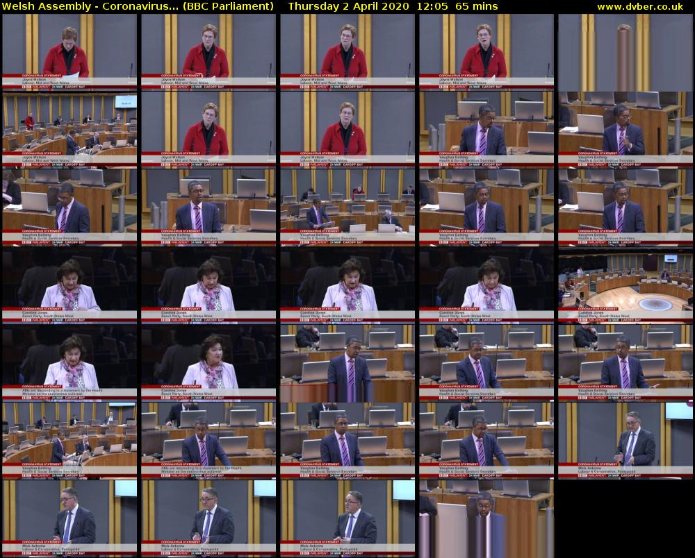 Welsh Assembly - Coronavirus... (BBC Parliament) Thursday 2 April 2020 12:05 - 13:10