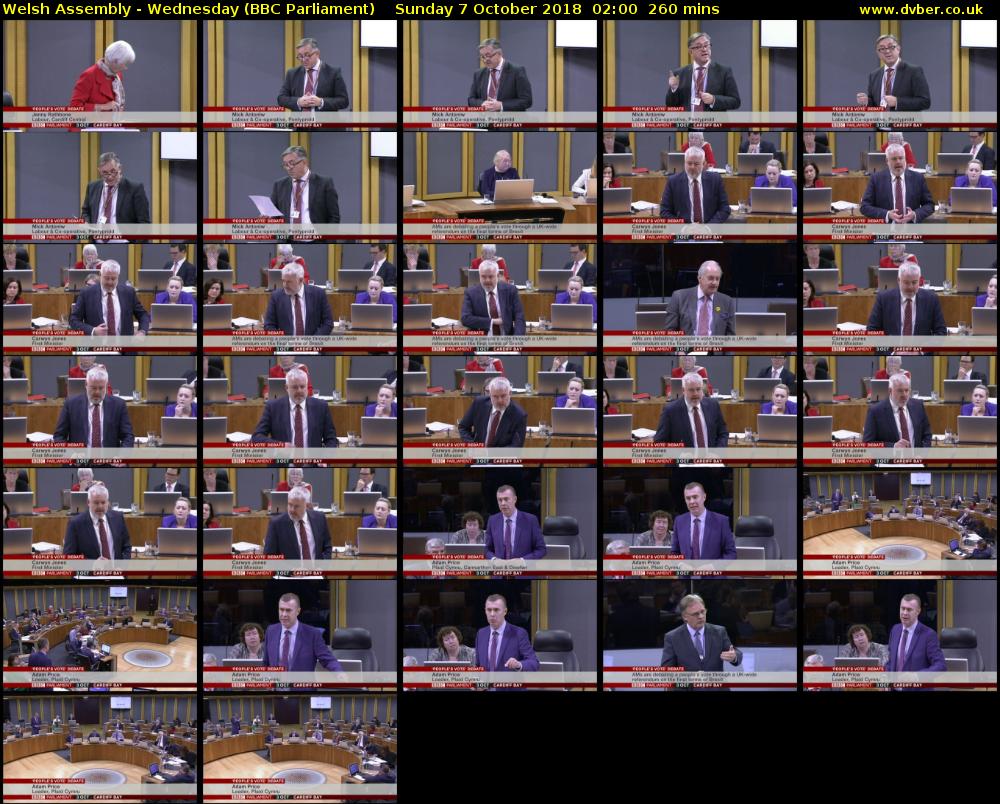 Welsh Assembly - Wednesday (BBC Parliament) Sunday 7 October 2018 02:00 - 06:20