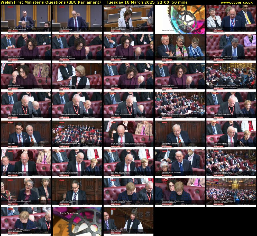 Welsh First Minister's Questions (BBC Parliament) Tuesday 18 March 2025 22:00 - 22:50