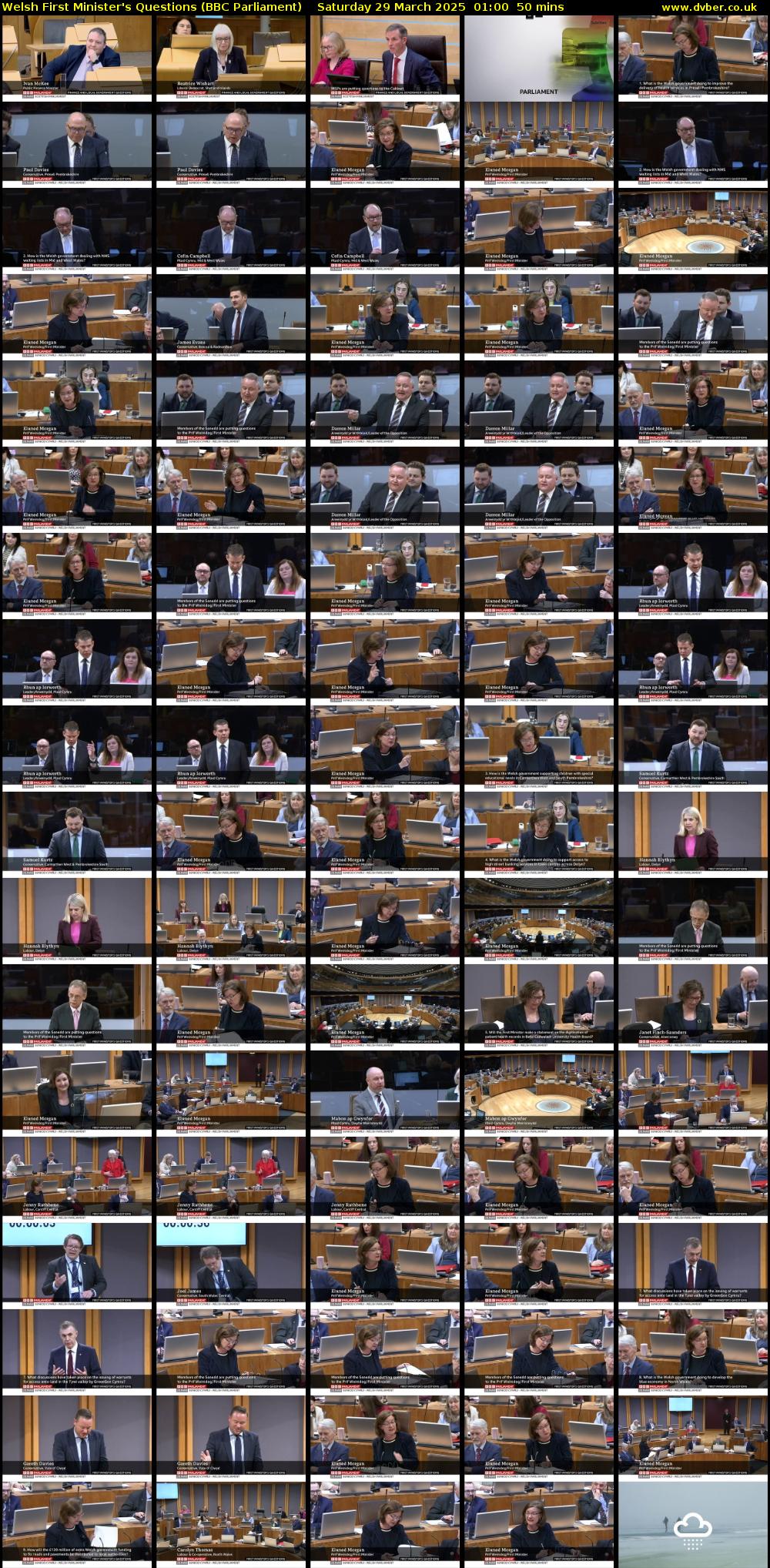 Welsh First Minister's Questions (BBC Parliament) Saturday 29 March 2025 01:00 - 01:50