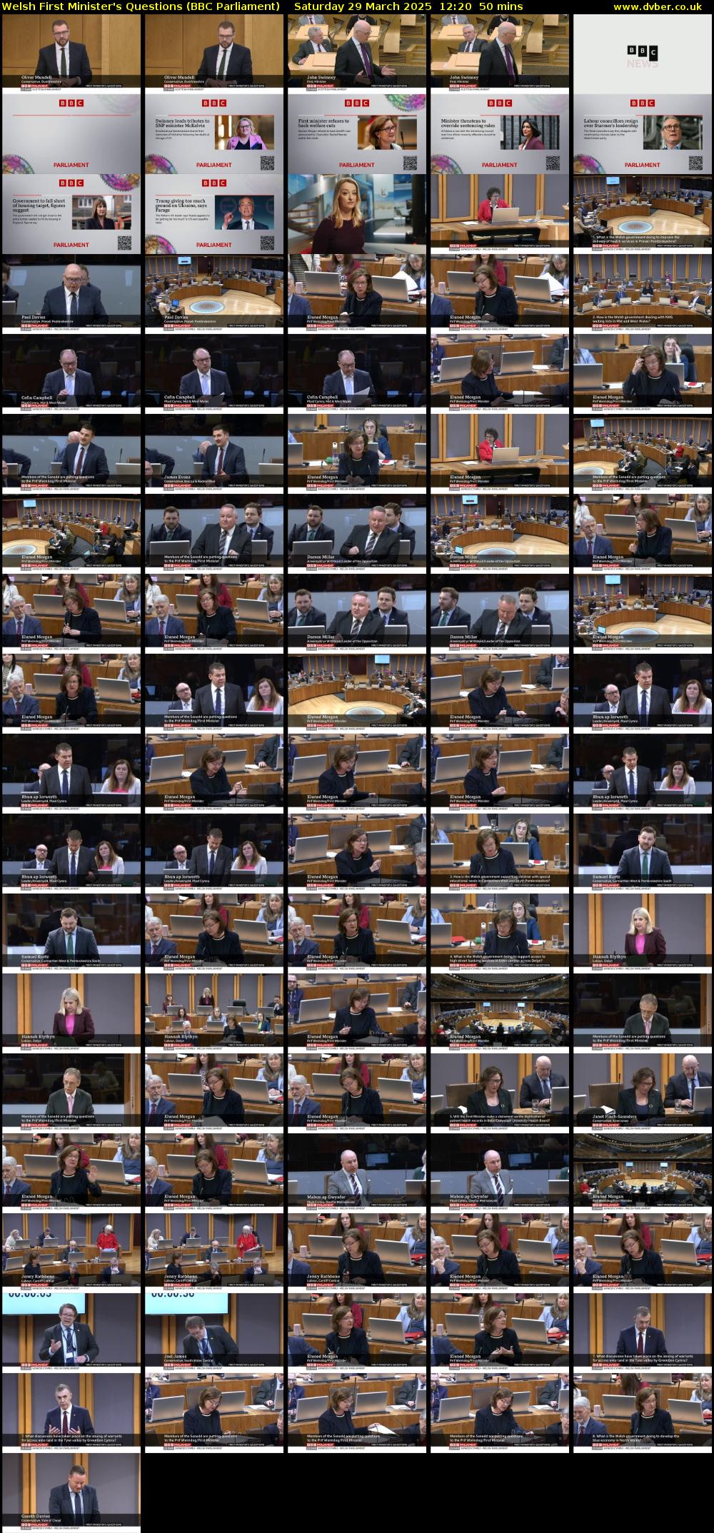 Welsh First Minister's Questions (BBC Parliament) Saturday 29 March 2025 12:20 - 13:10