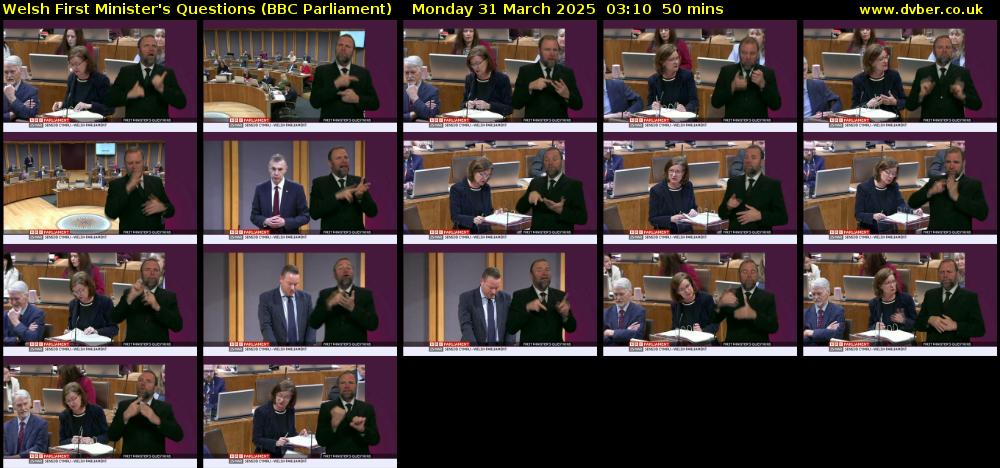 Welsh First Minister's Questions (BBC Parliament) Monday 31 March 2025 03:10 - 04:00