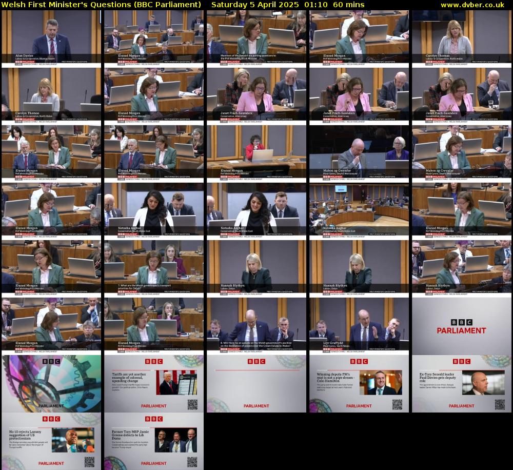 Welsh First Minister's Questions (BBC Parliament) Saturday 5 April 2025 01:10 - 02:10