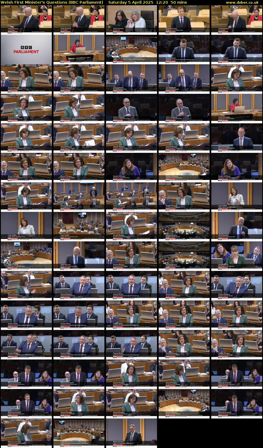 Welsh First Minister's Questions (BBC Parliament) Saturday 5 April 2025 12:20 - 13:10