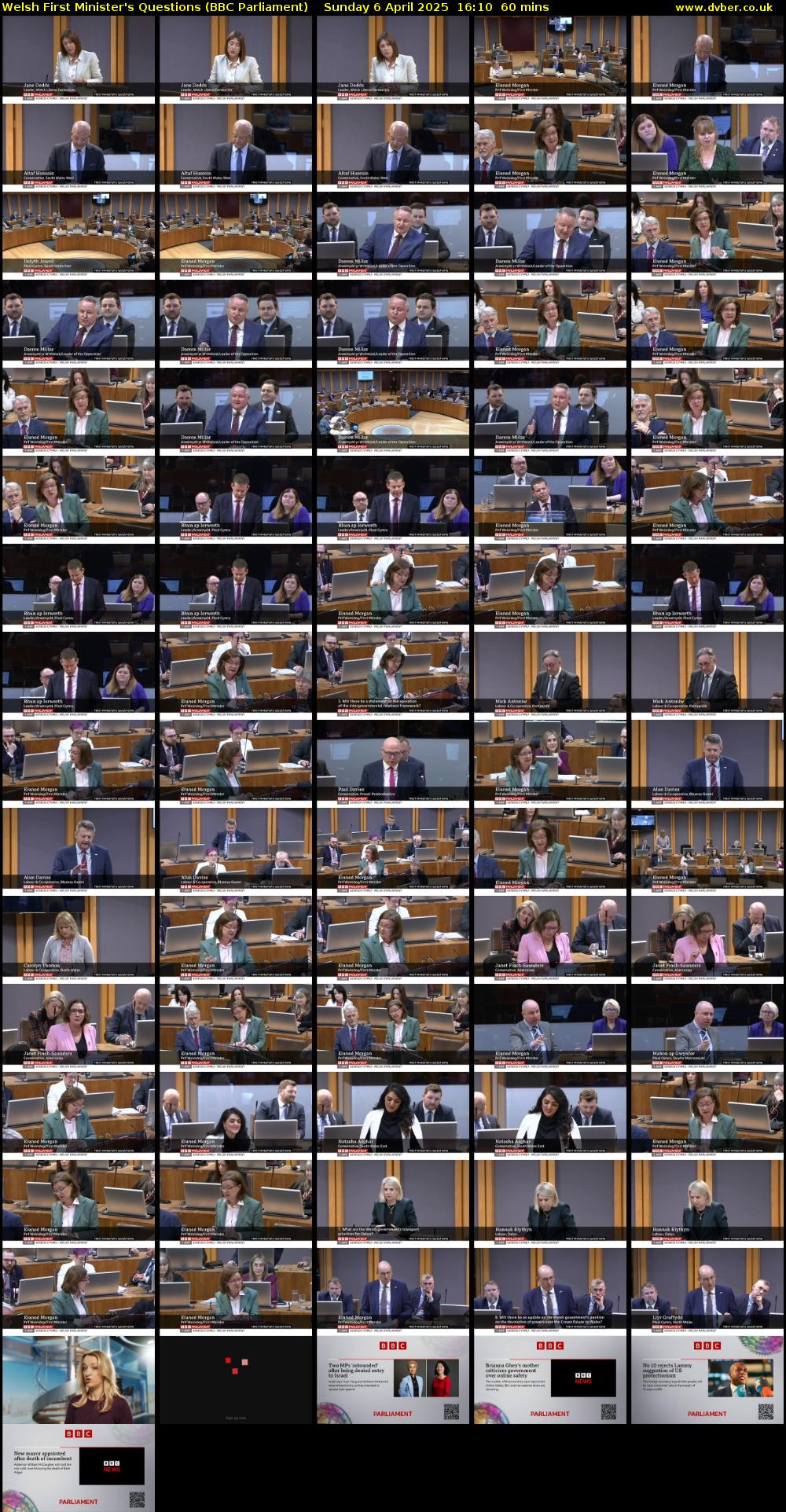 Welsh First Minister's Questions (BBC Parliament) Sunday 6 April 2025 16:10 - 17:10