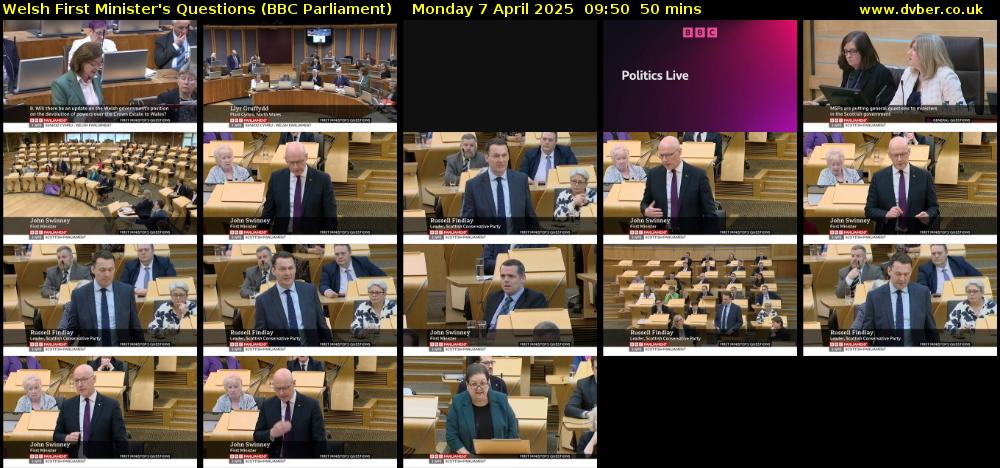 Welsh First Minister's Questions (BBC Parliament) Monday 7 April 2025 09:50 - 10:40