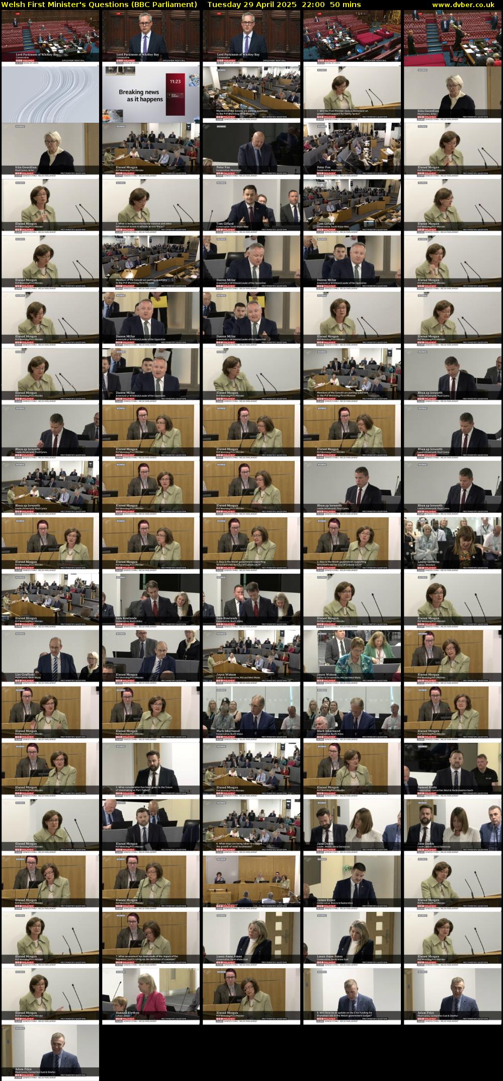 Welsh First Minister's Questions (BBC Parliament) Tuesday 29 April 2025 22:00 - 22:50