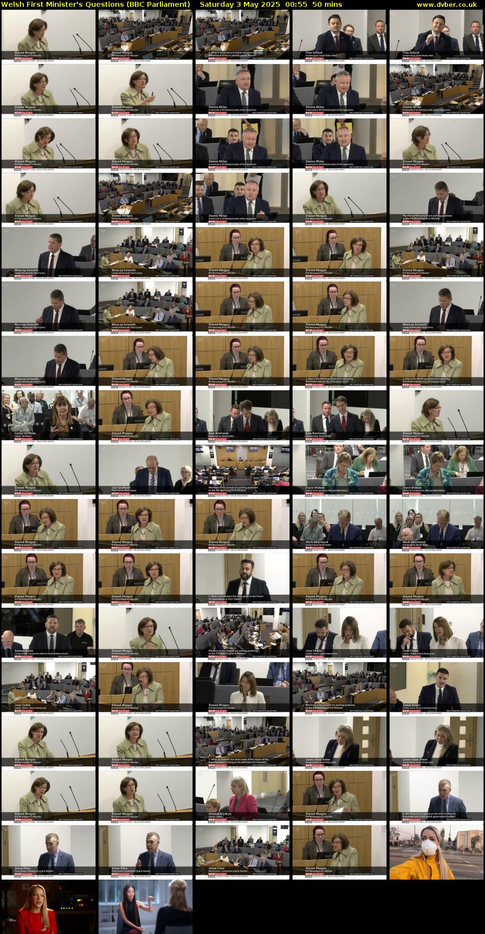 Welsh First Minister's Questions (BBC Parliament) Saturday 3 May 2025 00:55 - 01:45