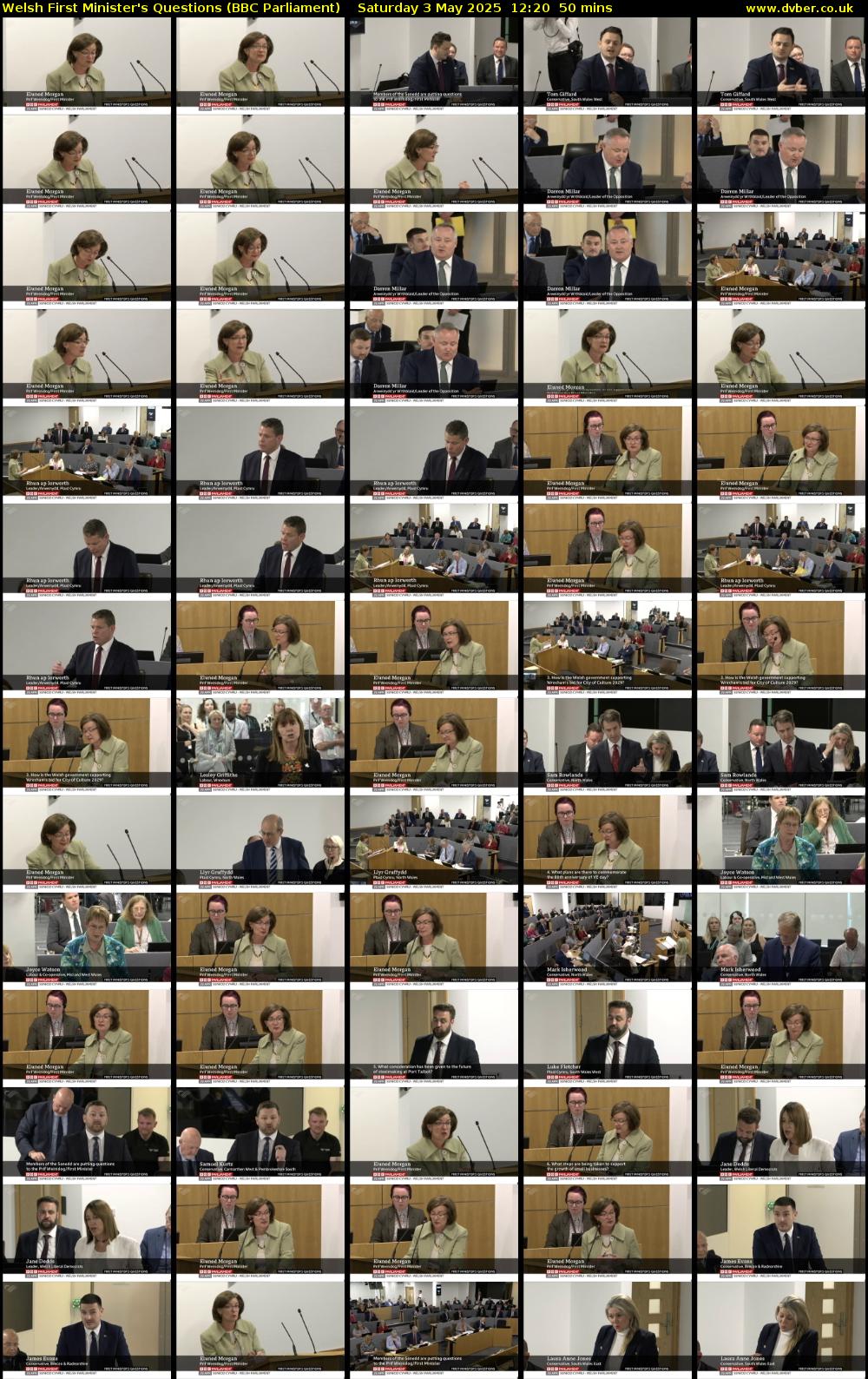 Welsh First Minister's Questions (BBC Parliament) Saturday 3 May 2025 12:20 - 13:10