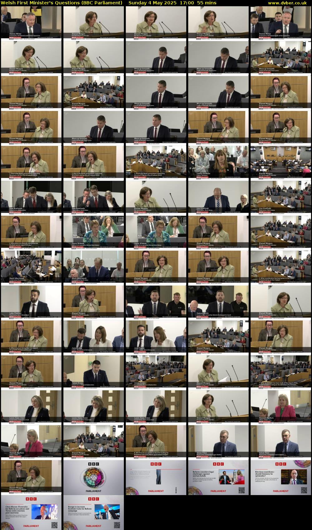Welsh First Minister's Questions (BBC Parliament) Sunday 4 May 2025 17:00 - 17:55