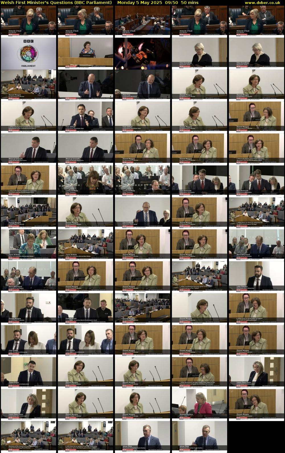 Welsh First Minister's Questions (BBC Parliament) Monday 5 May 2025 09:50 - 10:40