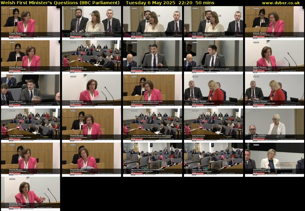 Welsh First Minister's Questions (BBC Parliament) Tuesday 6 May 2025 22:20 - 23:10