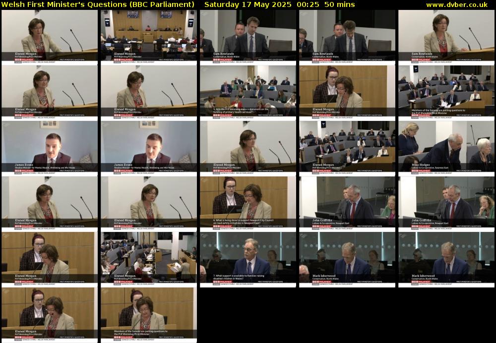 Welsh First Minister's Questions (BBC Parliament) Saturday 17 May 2025 00:25 - 01:15