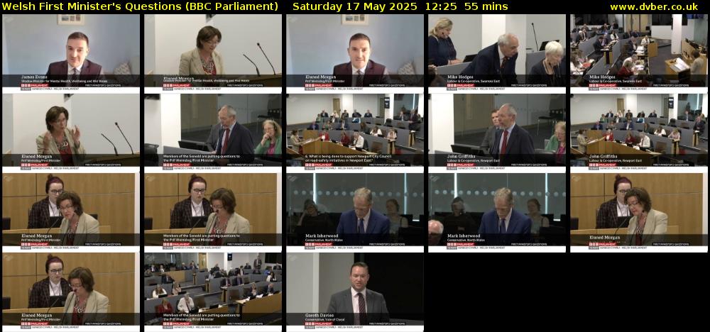 Welsh First Minister's Questions (BBC Parliament) Saturday 17 May 2025 12:25 - 13:20