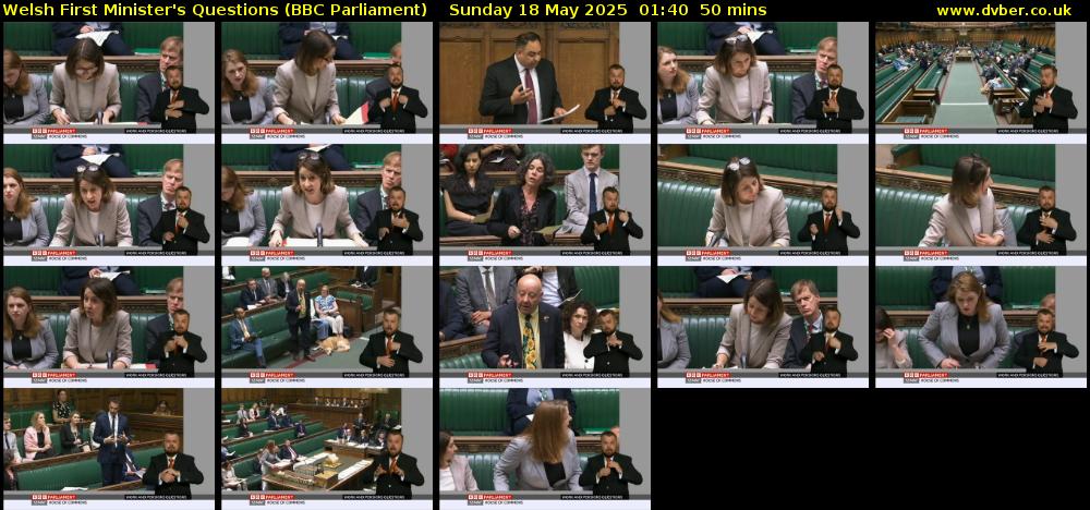 Welsh First Minister's Questions (BBC Parliament) Sunday 18 May 2025 01:40 - 02:30
