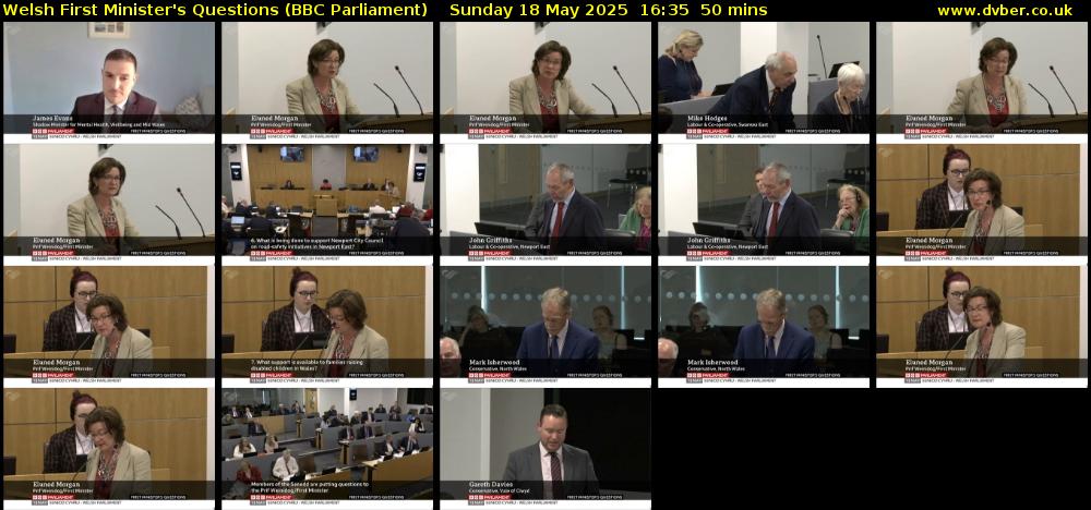 Welsh First Minister's Questions (BBC Parliament) Sunday 18 May 2025 16:35 - 17:25