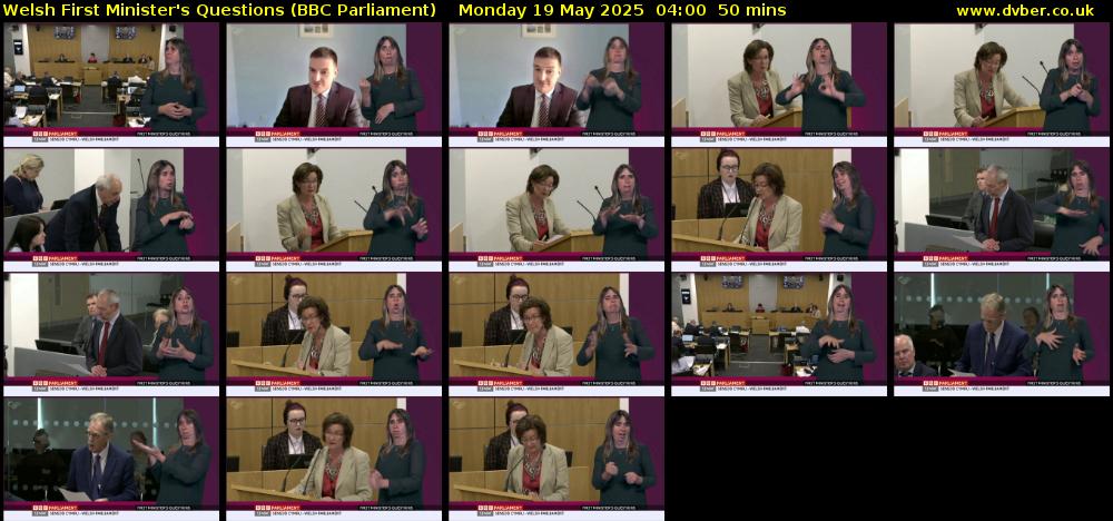 Welsh First Minister's Questions (BBC Parliament) Monday 19 May 2025 04:00 - 04:50