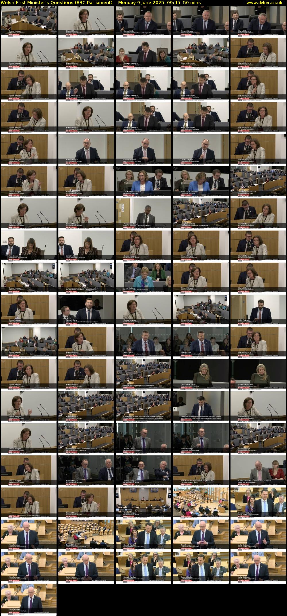 Welsh First Minister's Questions (BBC Parliament) Monday 9 June 2025 09:45 - 10:35