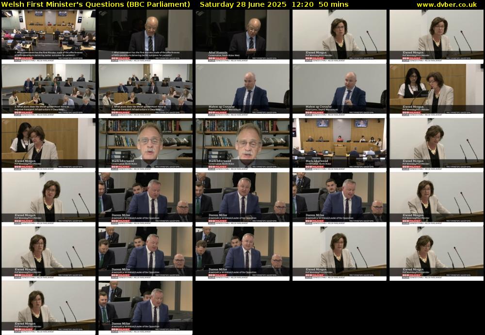 Welsh First Minister's Questions (BBC Parliament) Saturday 28 June 2025 12:20 - 13:10