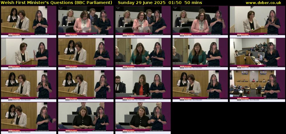 Welsh First Minister's Questions (BBC Parliament) Sunday 29 June 2025 01:50 - 02:40