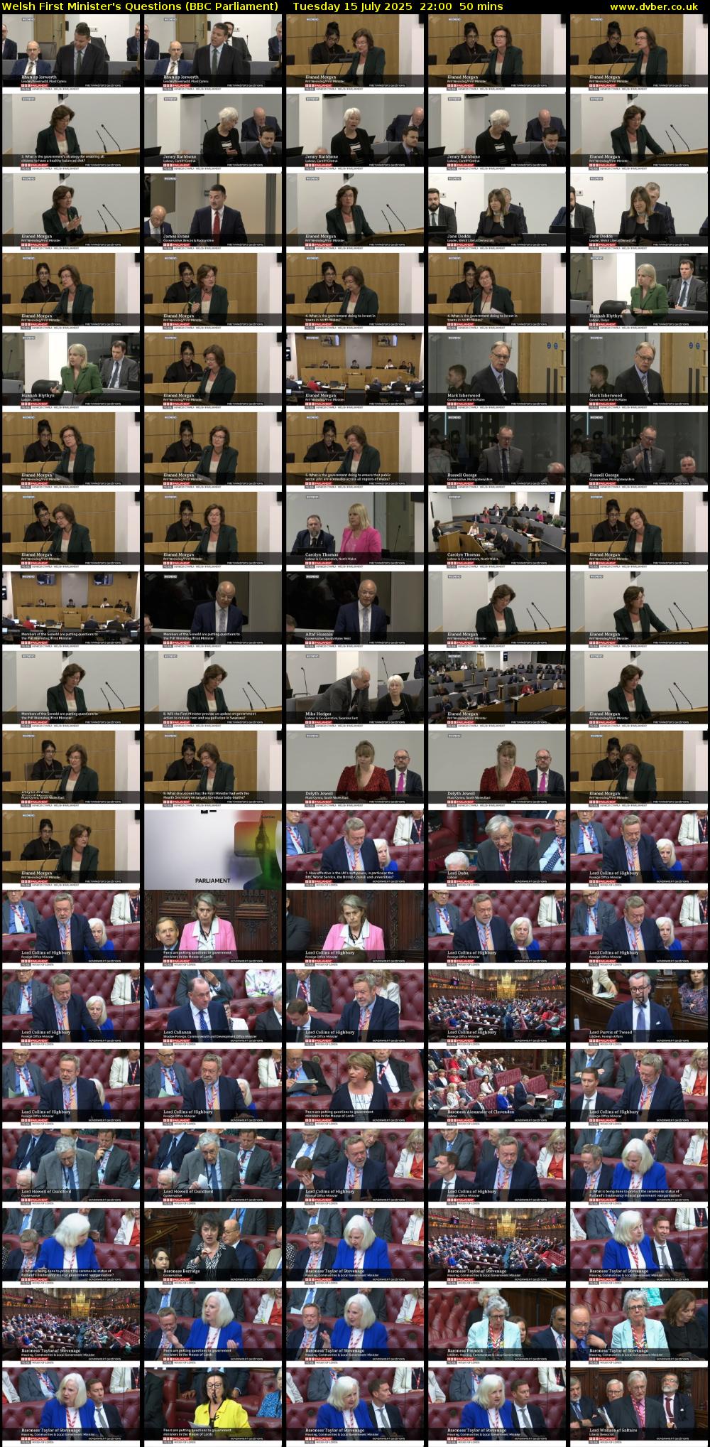 Welsh First Minister's Questions (BBC Parliament) Tuesday 15 July 2025 22:00 - 22:50