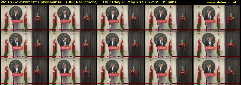 Welsh Government Coronavirus... (BBC Parliament) Thursday 21 May 2020 22:05 - 22:40
