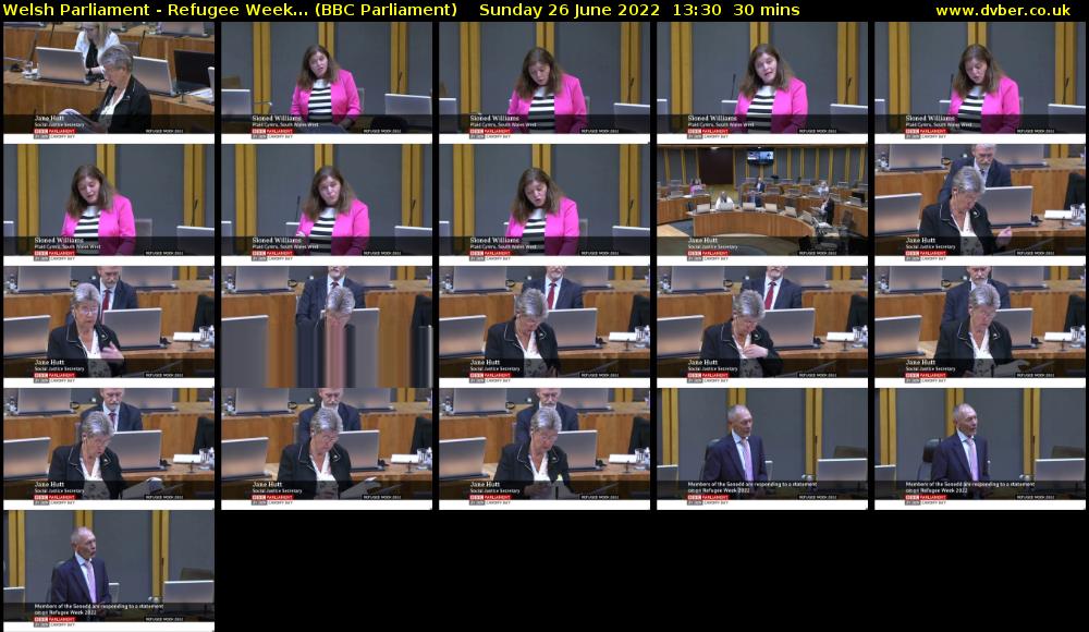Welsh Parliament - Refugee Week... (BBC Parliament) Sunday 26 June 2022 13:30 - 14:00