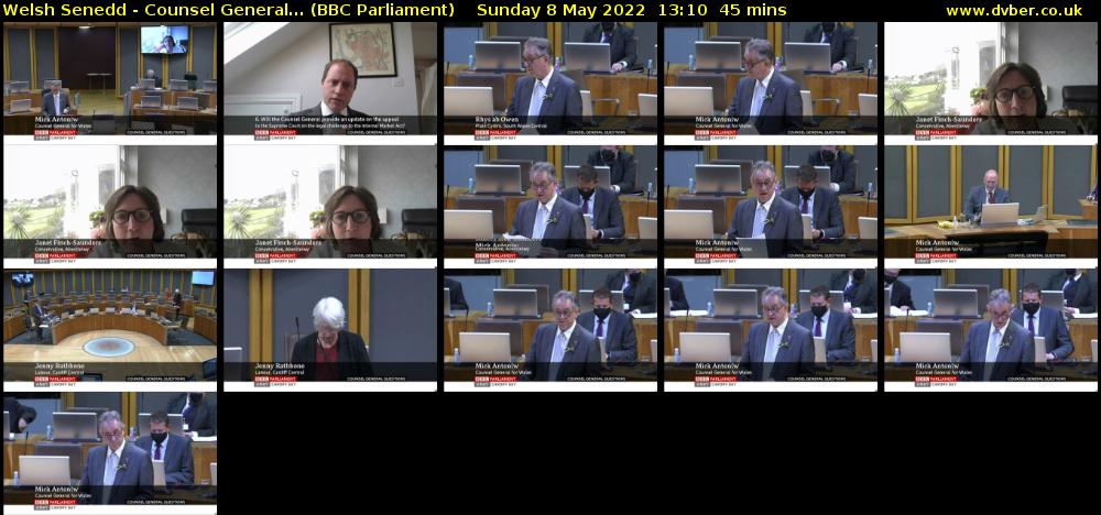 Welsh Senedd - Counsel General... (BBC Parliament) Sunday 8 May 2022 13:10 - 13:55