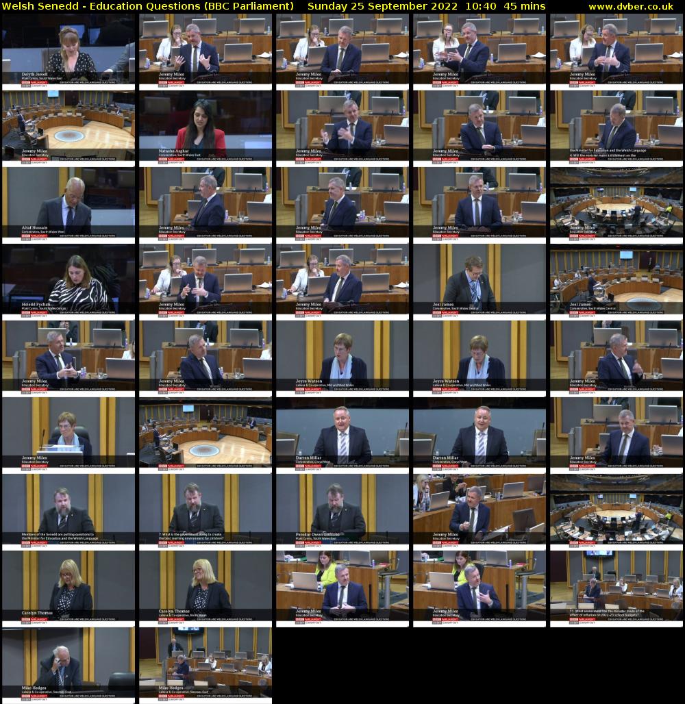 Welsh Senedd - Education Questions (BBC Parliament) Sunday 25 September 2022 10:40 - 11:25
