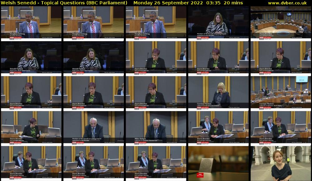 Welsh Senedd - Topical Questions (BBC Parliament) Monday 26 September 2022 03:35 - 03:55