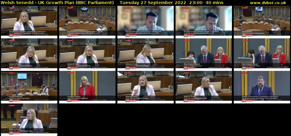 Welsh Senedd - UK Growth Plan (BBC Parliament) Tuesday 27 September 2022 23:00 - 23:40