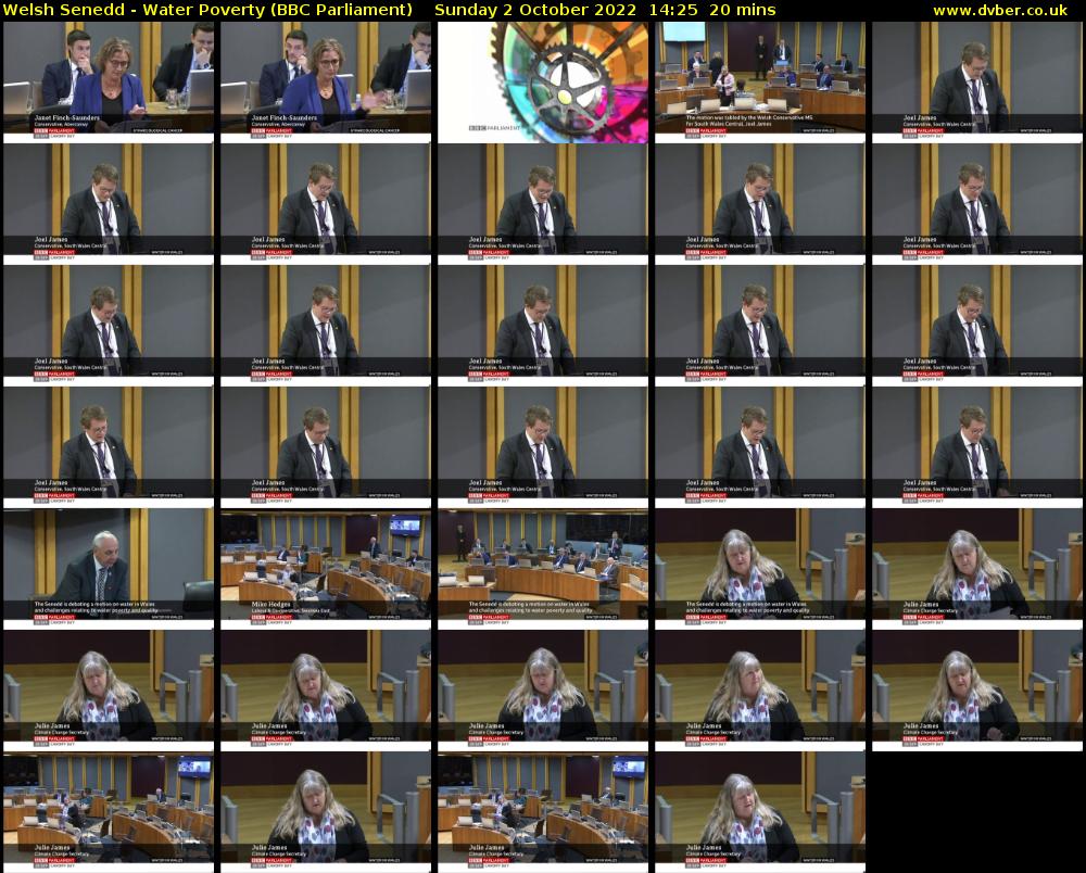 Welsh Senedd - Water Poverty (BBC Parliament) Sunday 2 October 2022 14:25 - 14:45