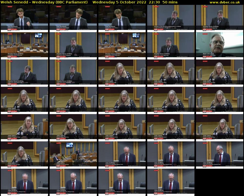 Welsh Senedd - Wednesday (BBC Parliament) Wednesday 5 October 2022 22:30 - 23:20
