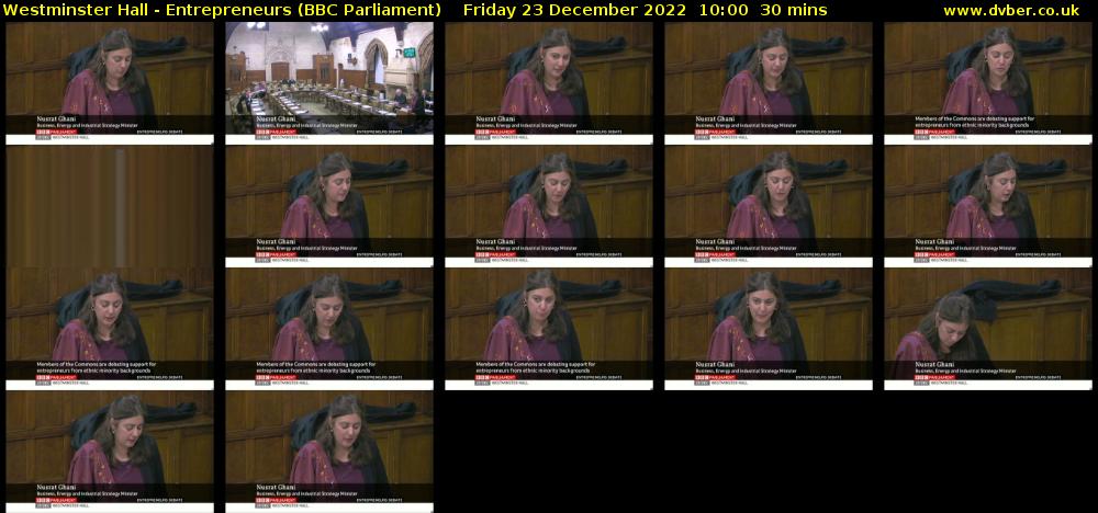Westminster Hall - Entrepreneurs (BBC Parliament) Friday 23 December 2022 10:00 - 10:30