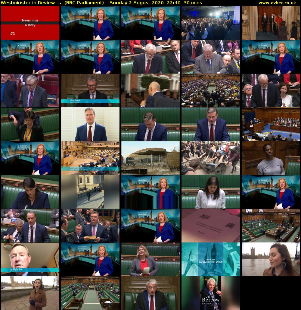 Westminster in Review -... (BBC Parliament) Sunday 2 August 2020 22:40 - 23:10