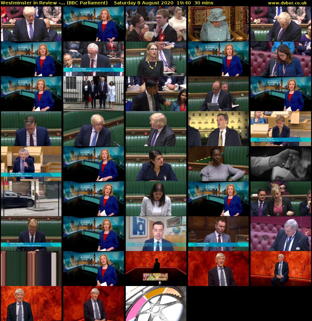 Westminster in Review -... (BBC Parliament) Saturday 8 August 2020 19:40 - 20:10
