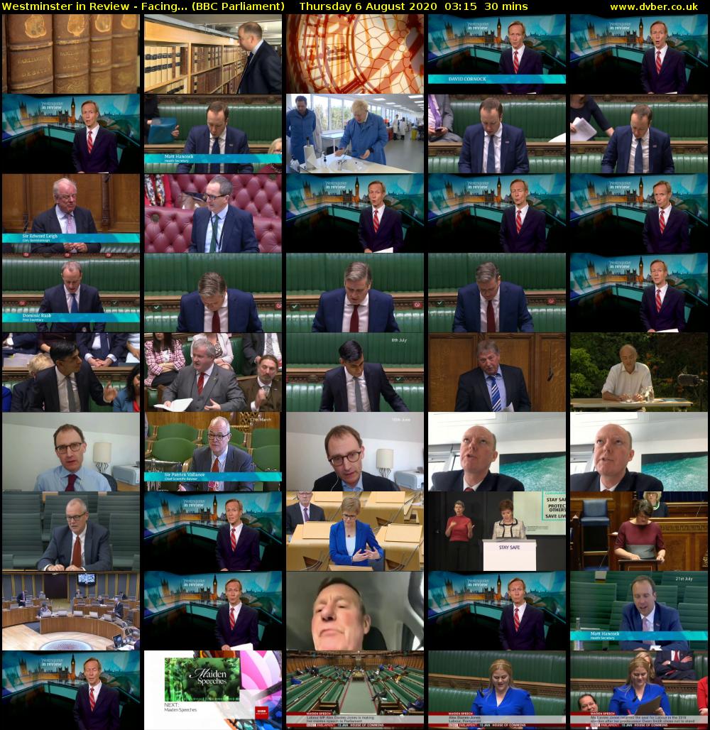 Westminster in Review - Facing... (BBC Parliament) Thursday 6 August 2020 03:15 - 03:45