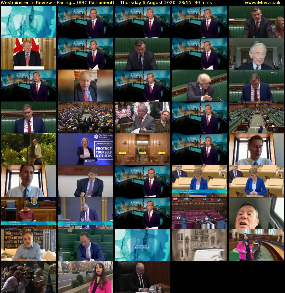 Westminster in Review - Facing... (BBC Parliament) Thursday 6 August 2020 23:55 - 00:25