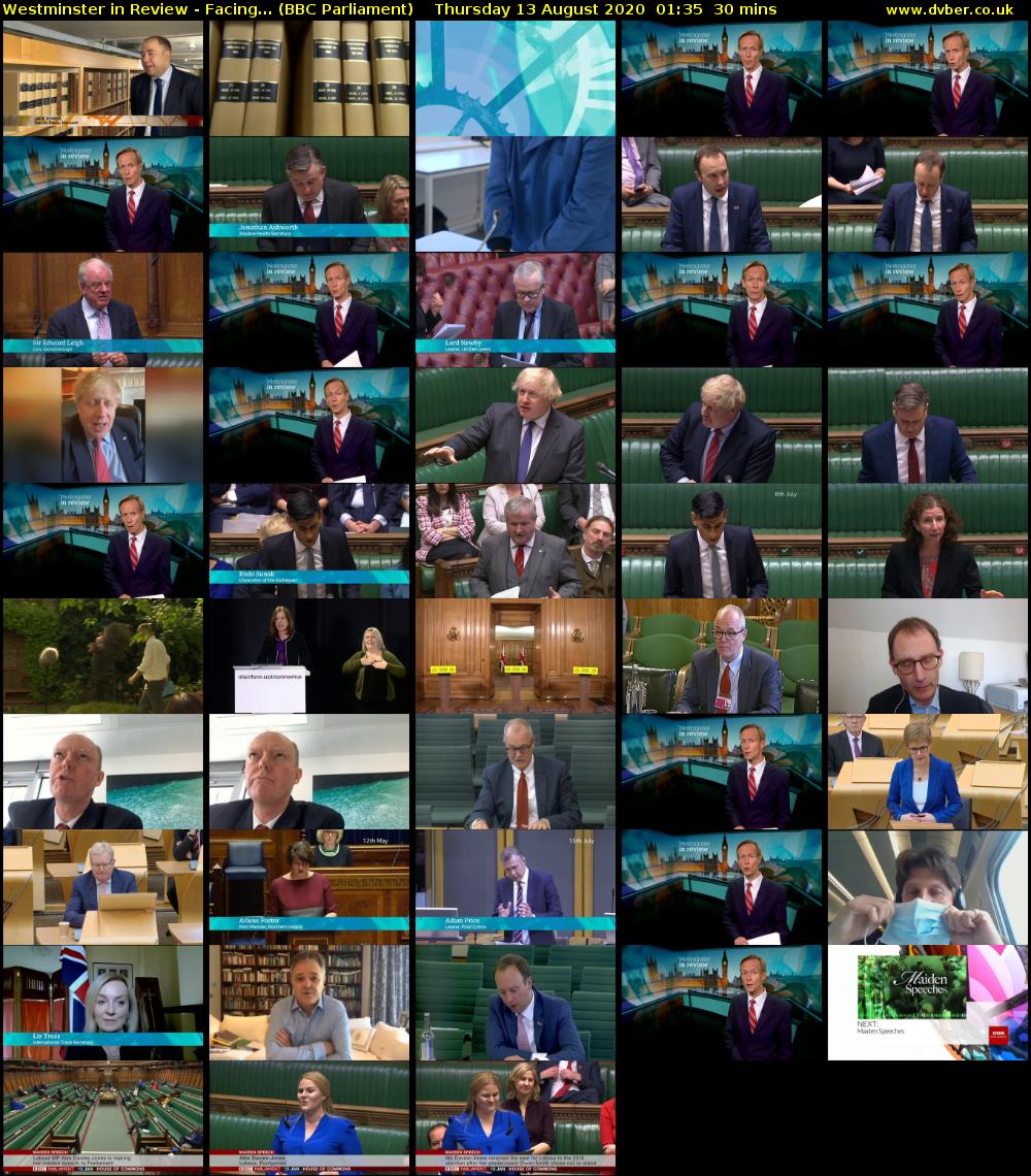 Westminster in Review - Facing... (BBC Parliament) Thursday 13 August 2020 01:35 - 02:05