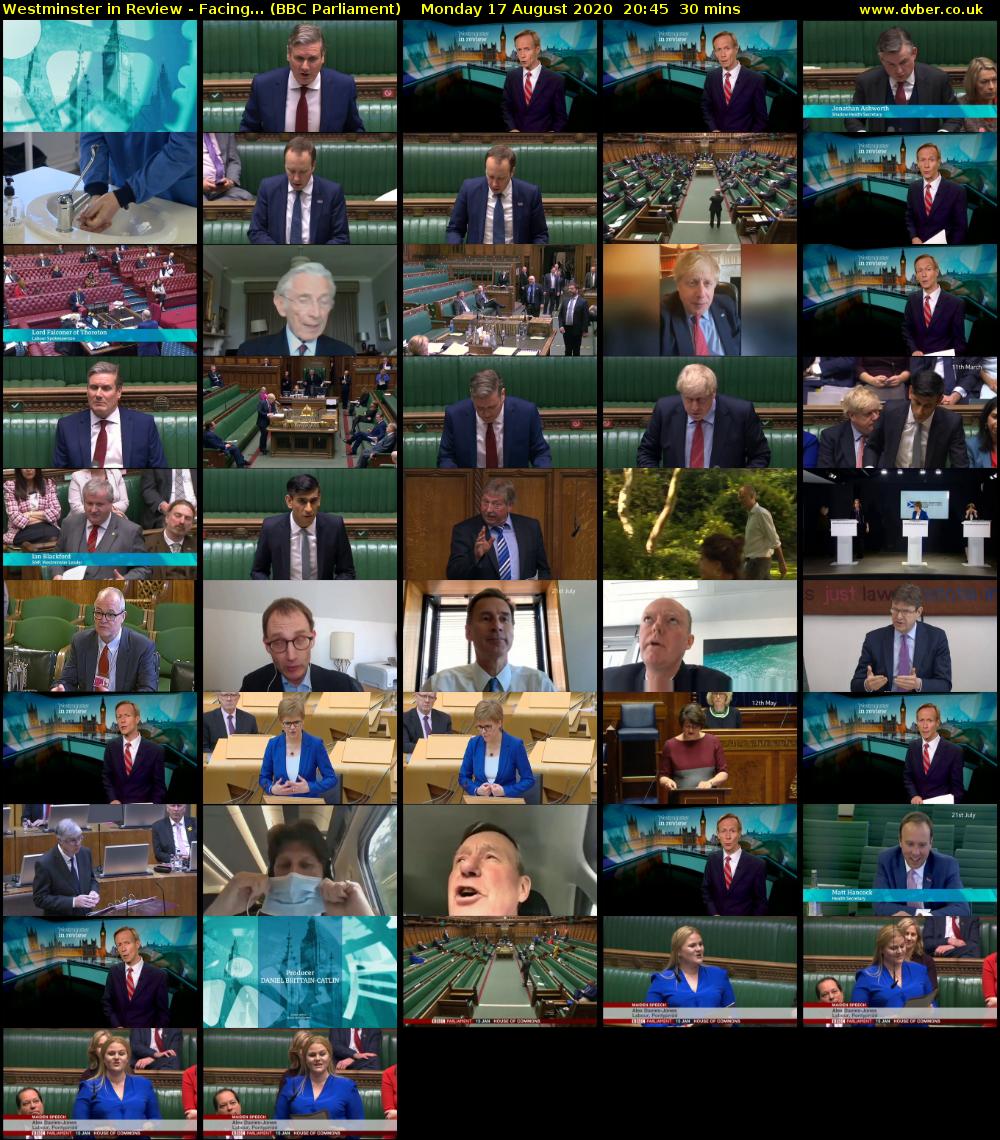 Westminster in Review - Facing... (BBC Parliament) Monday 17 August 2020 20:45 - 21:15