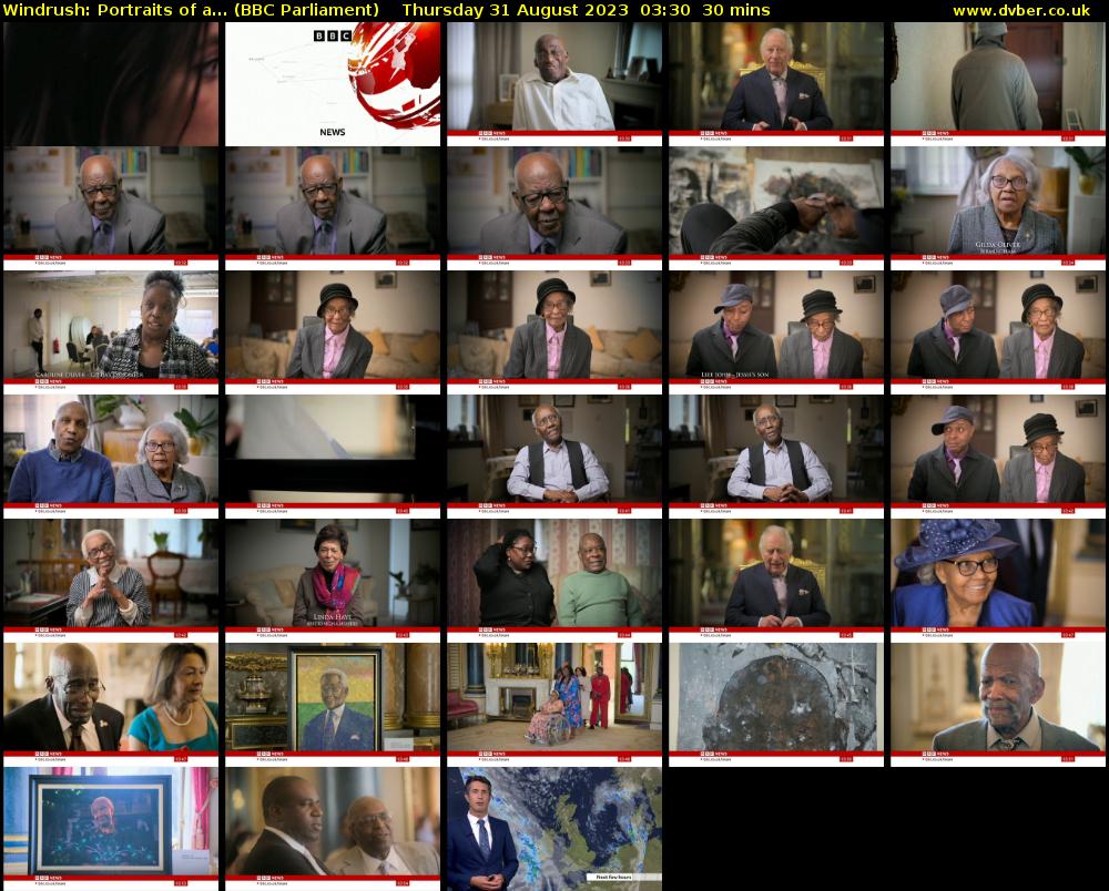 Windrush: Portraits of a... (BBC Parliament) Thursday 31 August 2023 03:30 - 04:00