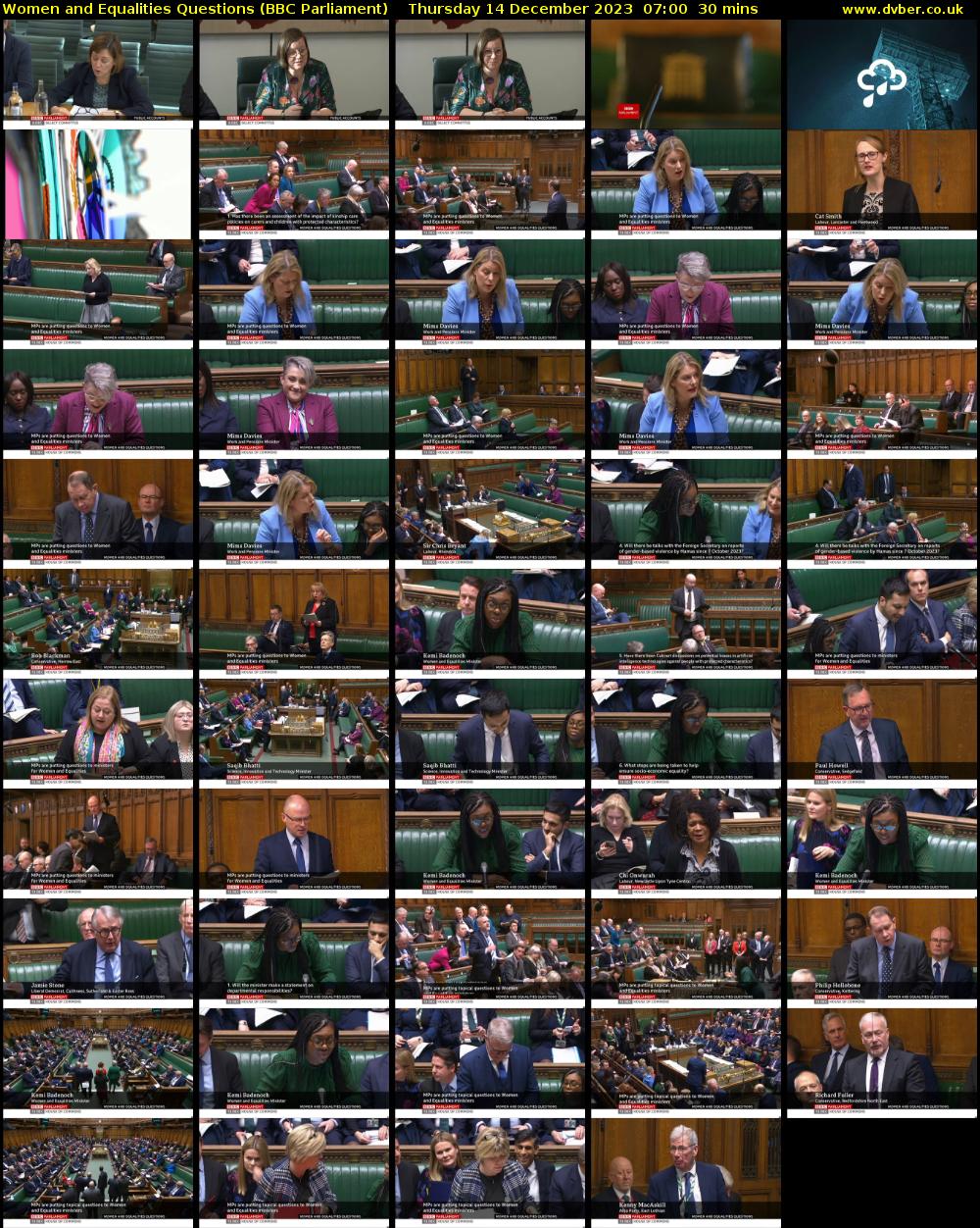 Women and Equalities Questions (BBC Parliament) Thursday 14 December 2023 07:00 - 07:30